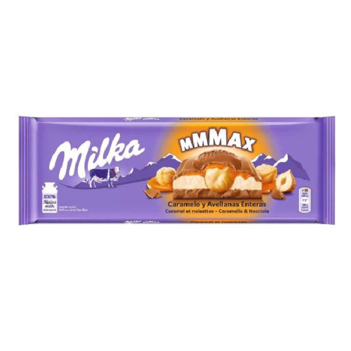 Chocolate Milka Mmmax Caramelo y Avellanas Enteras x300Gr