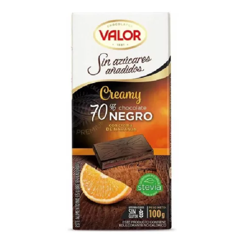 Tableta de Chocolate Valor Negro 70 con Naranja