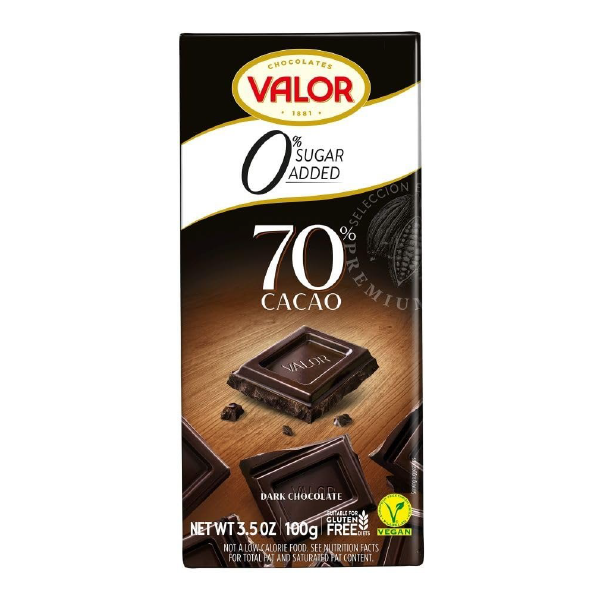 Valor Chocolate Negro de Cacao Sin azúcar añadido