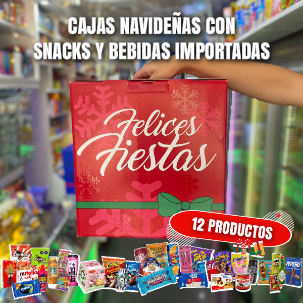 Caja Navideña Roja de Snacks Importados