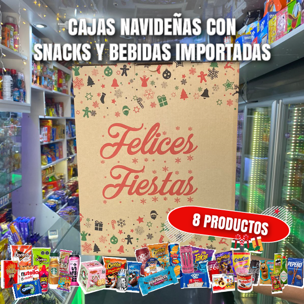 Caja Navideña Amarilla de Snacks Importados