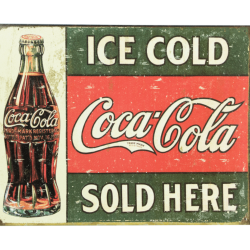 Letrero de metal vintage de Coca-Cola 1916 Ice Cold