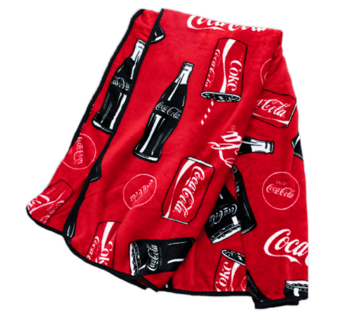 Manta de felpa roja con iconos de Coca-Cola