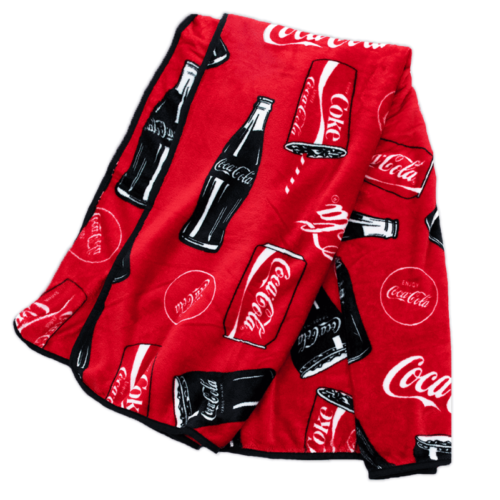 Manta de felpa roja con iconos de Coca-Cola