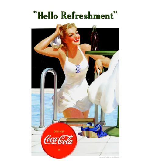 Póster con impresión artística de Coca-Cola Vintage Pool Girl - 12 x 18 con marco