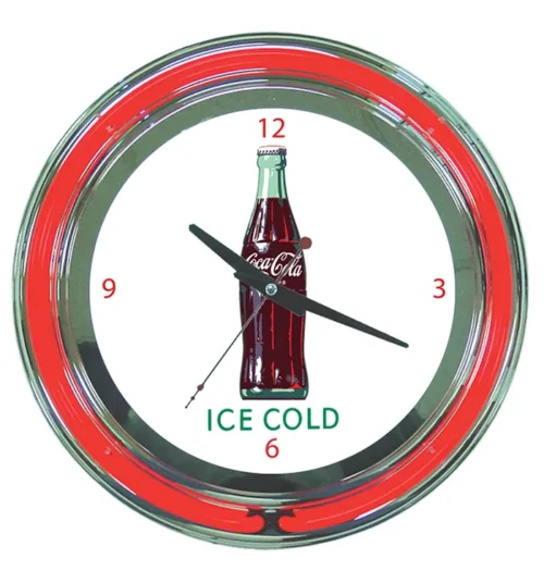 Reloj de neón con forma de botella de Coca-Cola helada