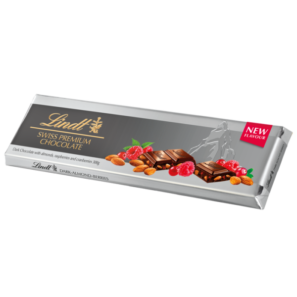 Barra de Chocolate Lindt con almendras y frutos rojos oscuros 300 g Swiss Premium